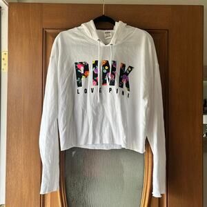 Victorias Secret PINK cropped hoodie White EUC Large Women's